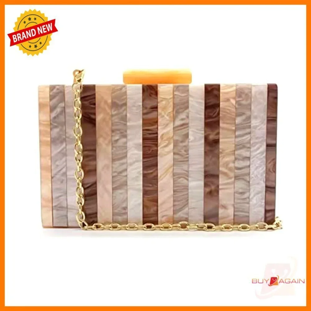 Acrylic Clutch Evening Bag with Detachable Chain, Geometric Pattern